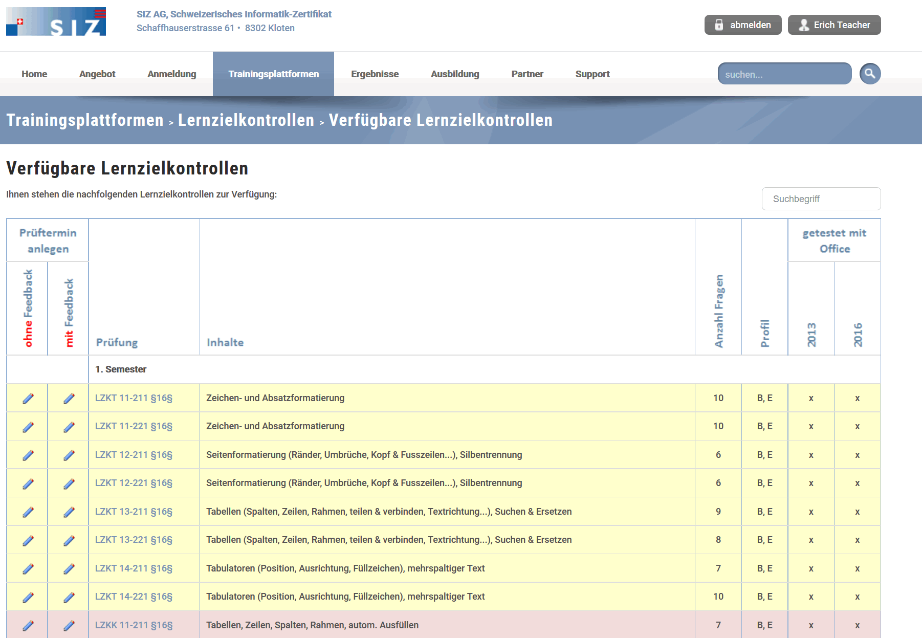 Verfügbare LZK